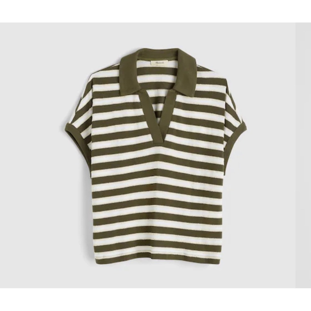 Madewell Women's Relaxed V-Neck Striped Polo Style Sweater Top XXS Oversized New